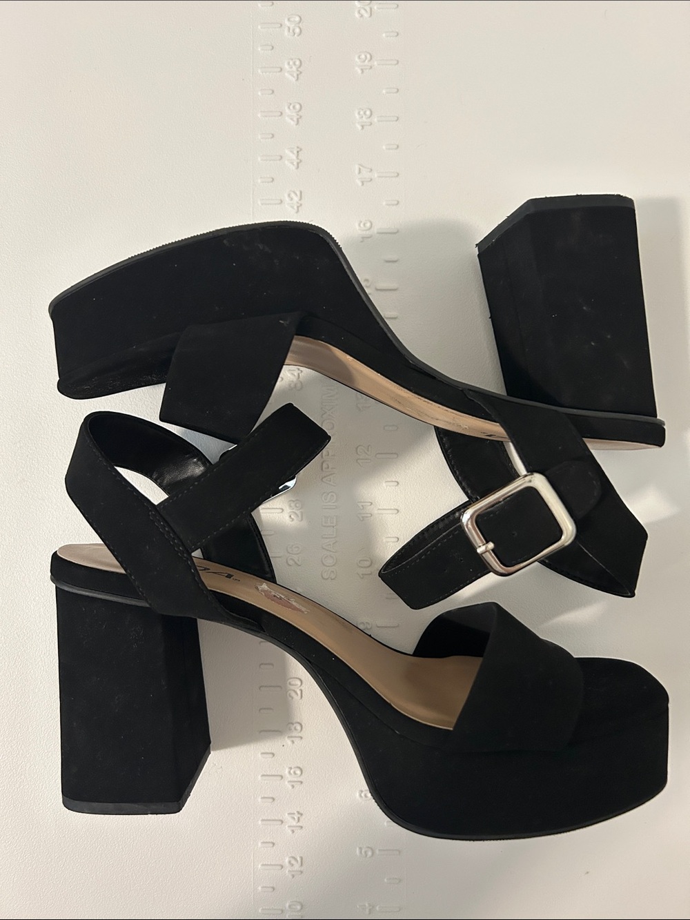 Soda Black Suede Platform Block Heel Sandals